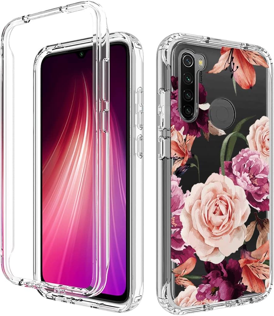 Bohefo Funda para Redmi Note 8 (20192021) con protector de pantalla de vidrio templado, cuerpo completo, lindo diseño floral, a prueba de golpes,