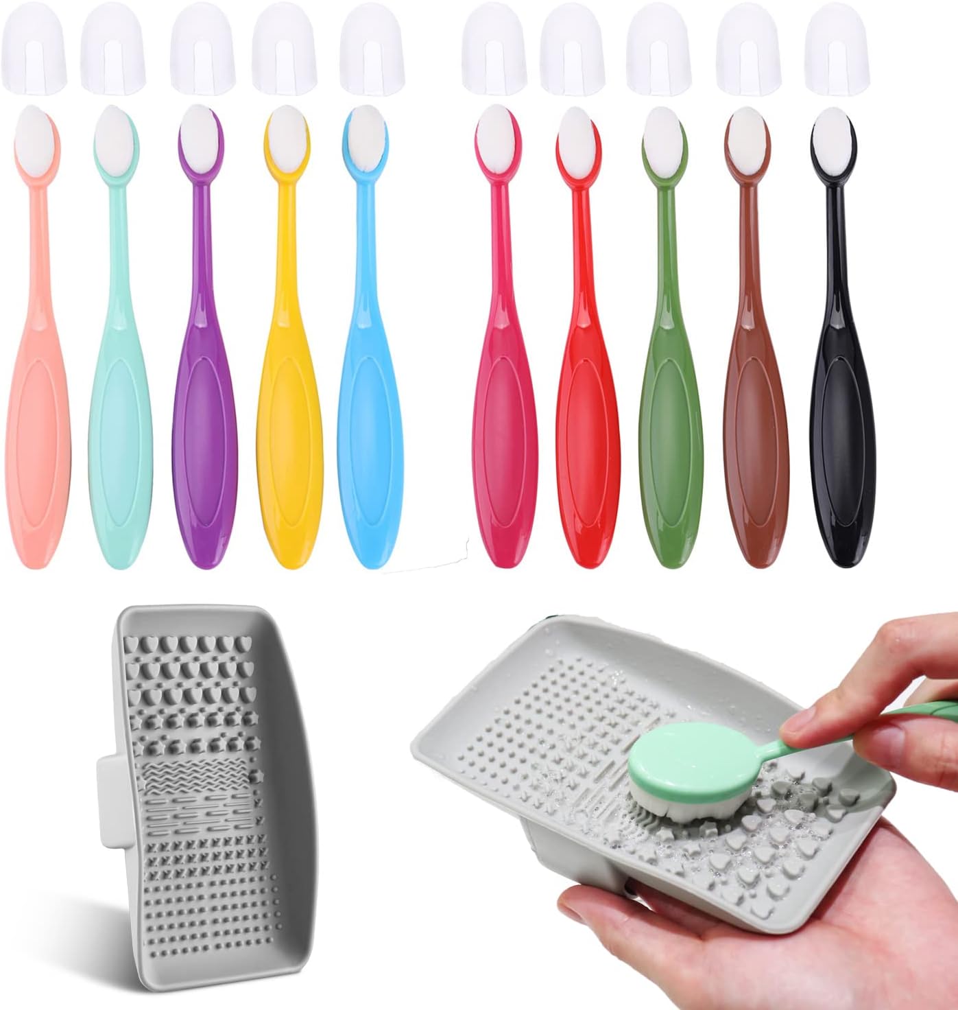 10 mini pinceles de mezcla de tinta de colores, herramienta de mezcla de tinta con 1 cepillo de silicona de mano, paleta de limpieza para hacer