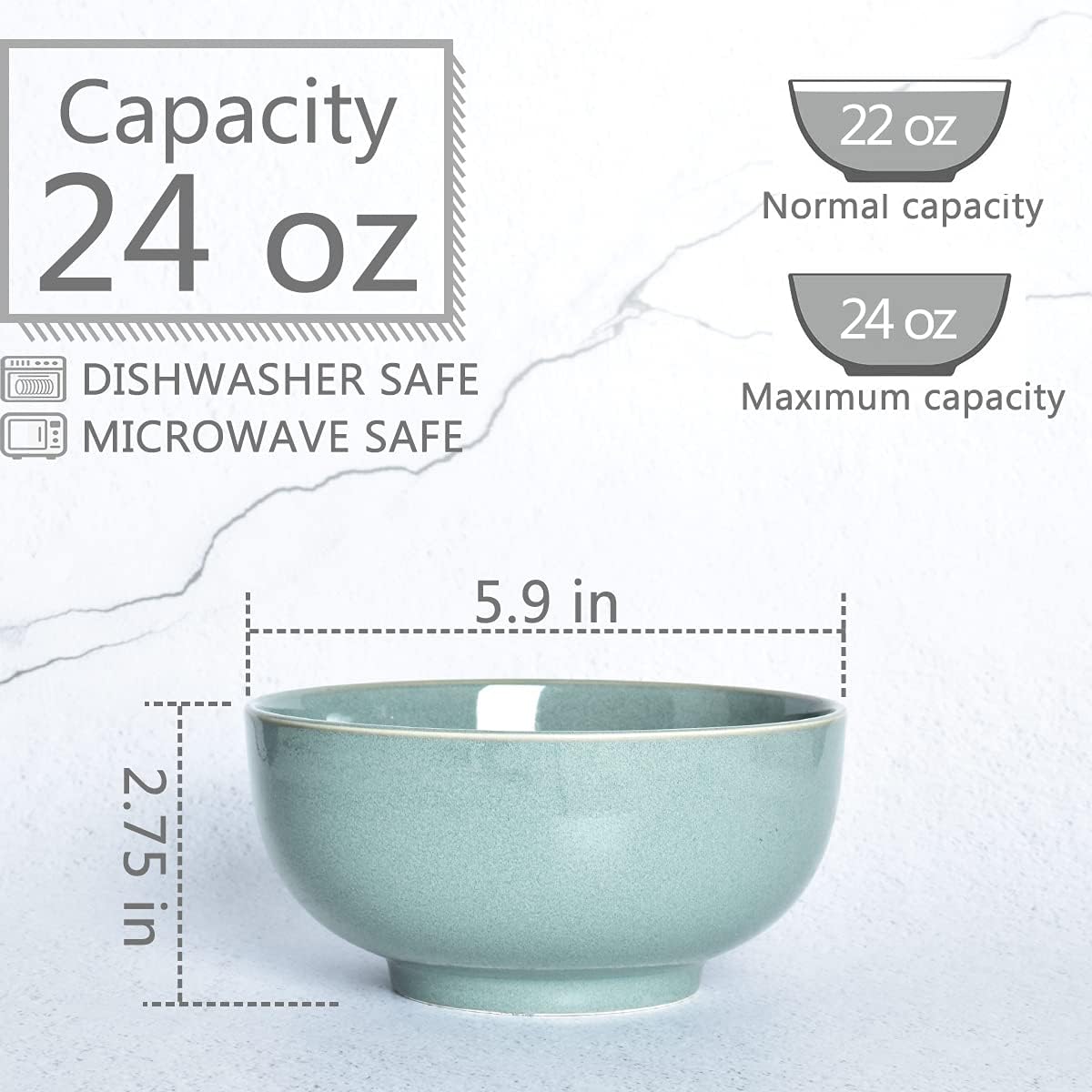 Bosmarlin Juego de 4 cuencos de cerámica para sopa de 24 onzas, cuencos para cereales para avena, aptos para lavavajillas y microondas (5.75