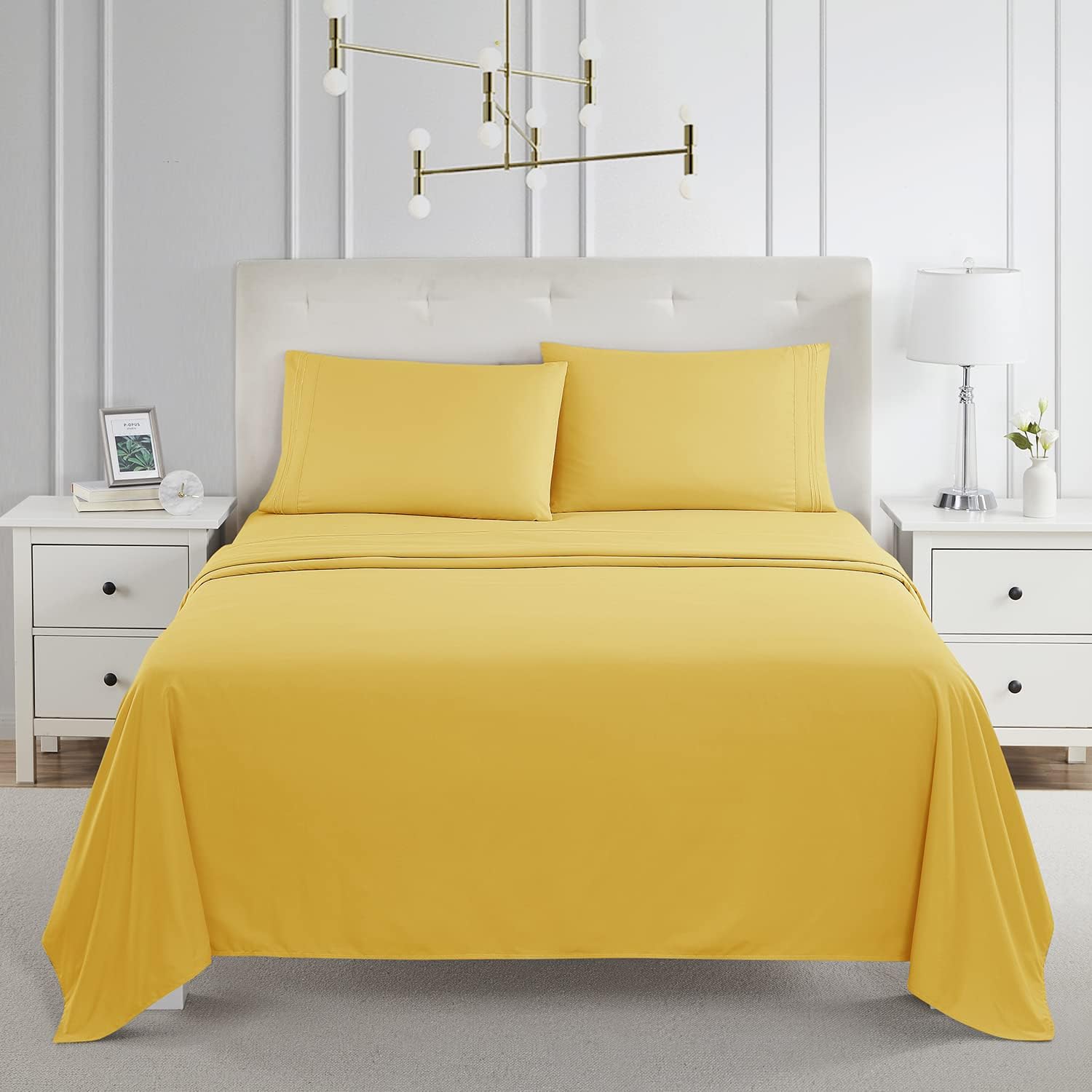 Nestl Juego de sábanas cortas para caravana, sábanas de 4 piezas para cama de tamaño Queen de caravana, sábanas de tamaño RV de doble cepillado,