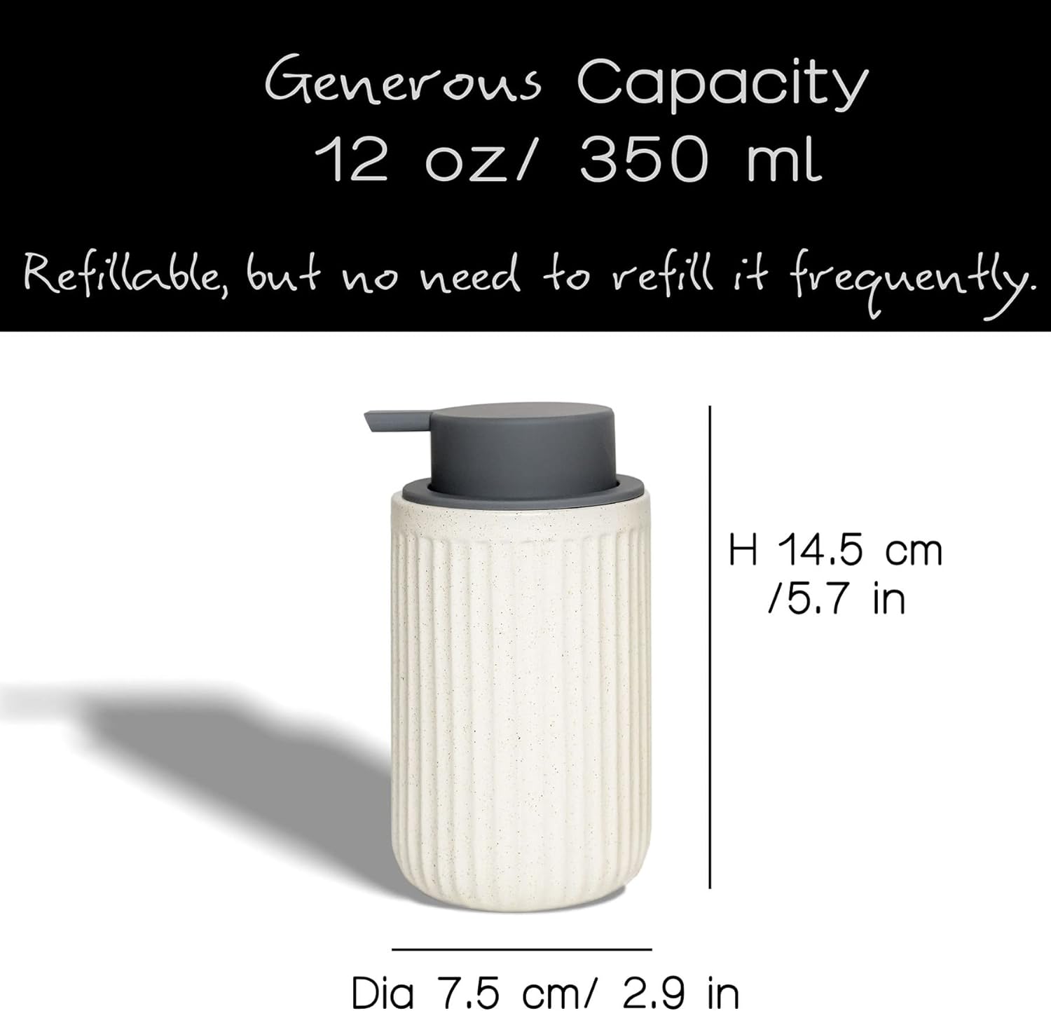 Dispensador de espuma de cerámica para manos, color beige, paquete de 2, botella dispensadora de espuma de burbujas onduladas, dispensador de espuma