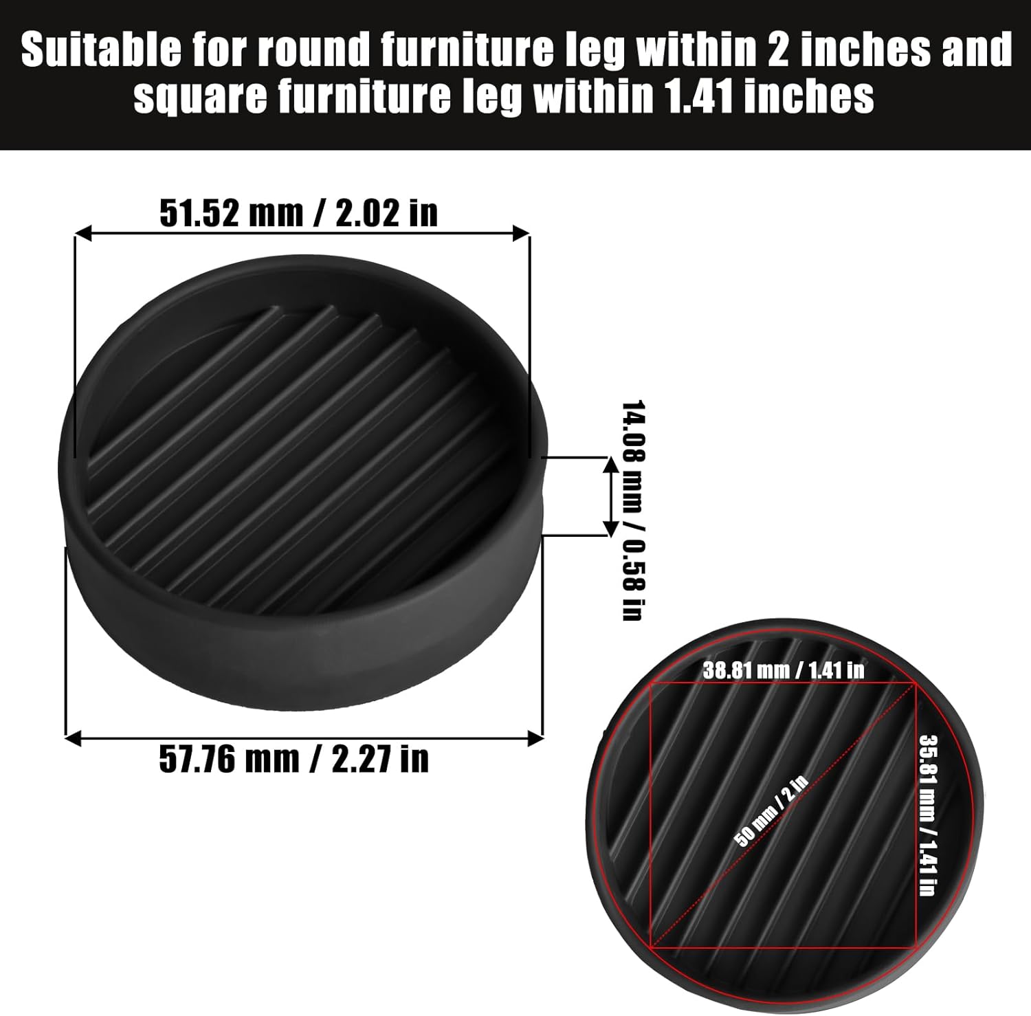 Paquete de 8 tapones antideslizantes para patas de sofá, 2 pulgadas, almohadillas redondas de goma para muebles, protectores de patas de muebles,