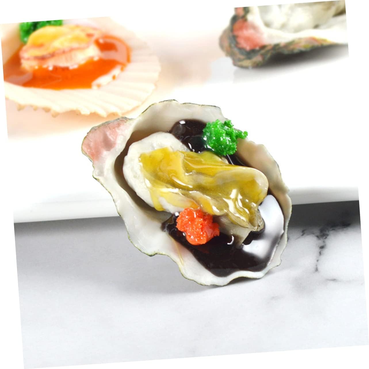 Kisangel 12 piezas simuladas de ostras simuladas Alimentos mariscos modelo de mariscos artificiales de cangrejos de río modelo de vieira realista