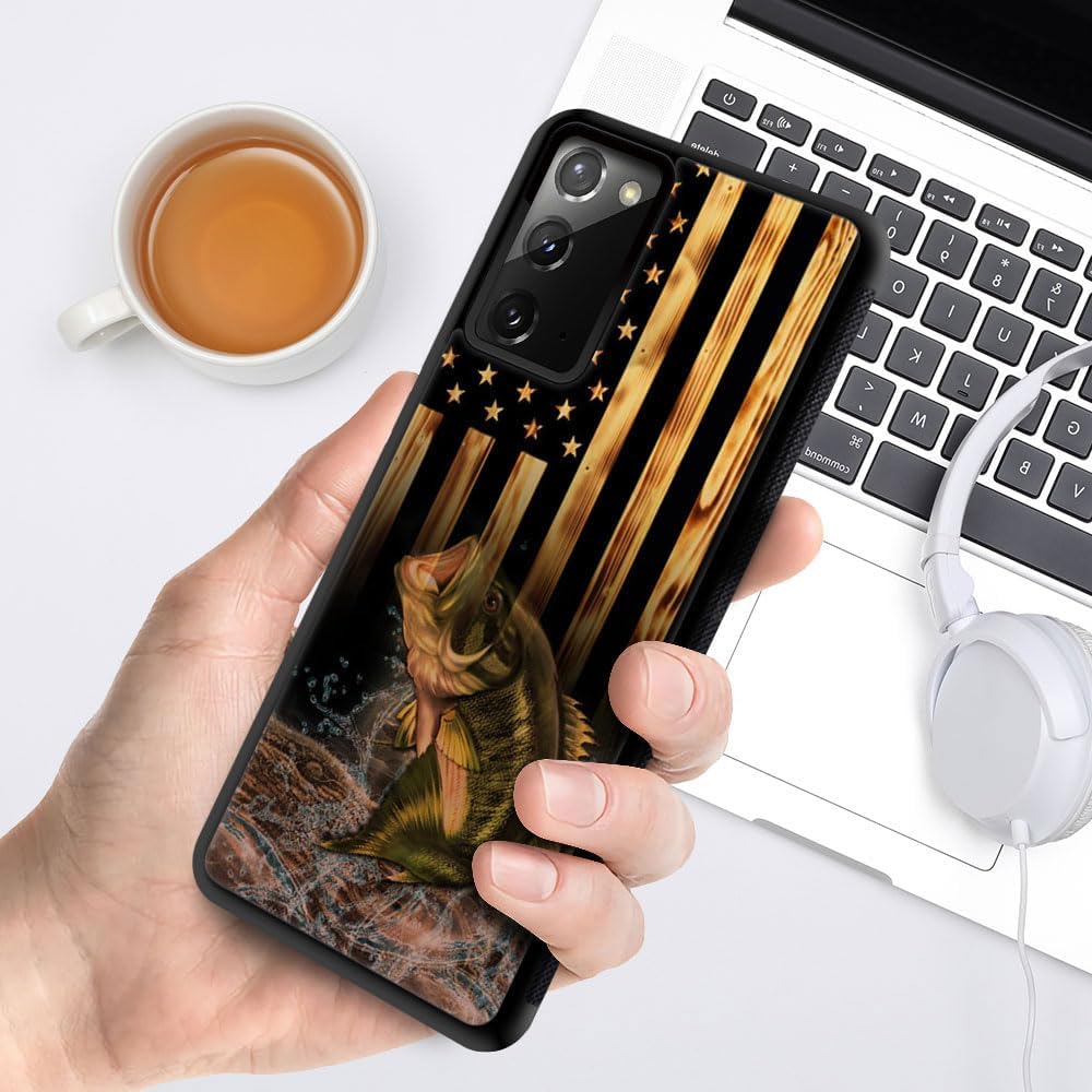 DJSOK Funda compatible con Samsung Galaxy Note 20, diseño de madera con diseño de peces de bandera estadounidense + funda protectora de silicona