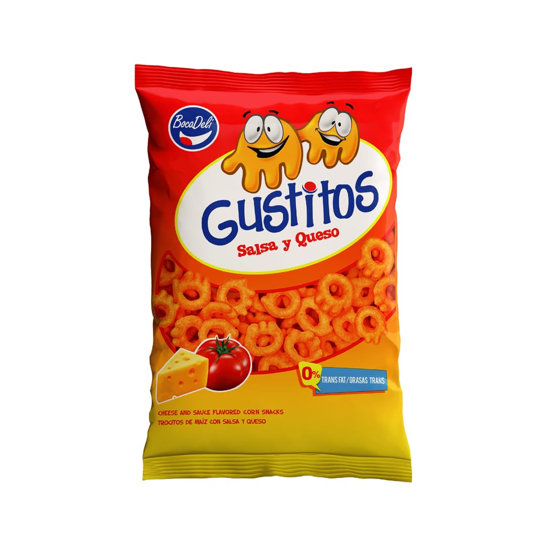 Bocadeli Gustitos Salsa Y Queso, Puffs de maíz con sabor a queso y salsa, 3.3 onzas (paquete de 1) (tamaño regular 3.3 onzas)