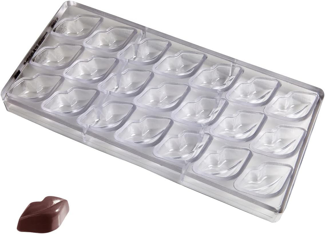 Molde de policarbonato para chocolate 1296 con 21 cavidades de labios de 1.024 in x 1.929 in x 0.669 in de alto