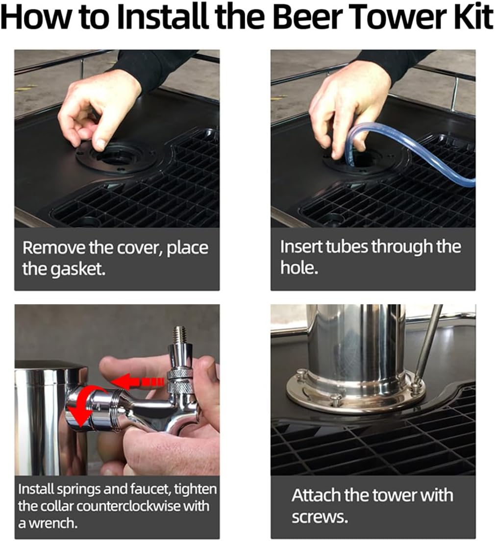 TMCRAFT Dispensador de torre de cerveza de barril de doble grifo, kit dispensador de torre de cerveza de acero inoxidable pulido con tubo premontado