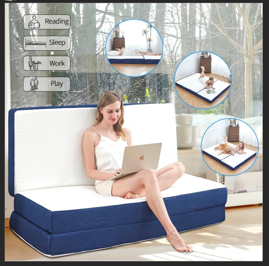 CYMULA Folding Mattress Full Size,4 inch Memory Foam Tri Fold Mattress,Portable Folding Mattress with Washable Cover, Foldable Mattress Topper Full