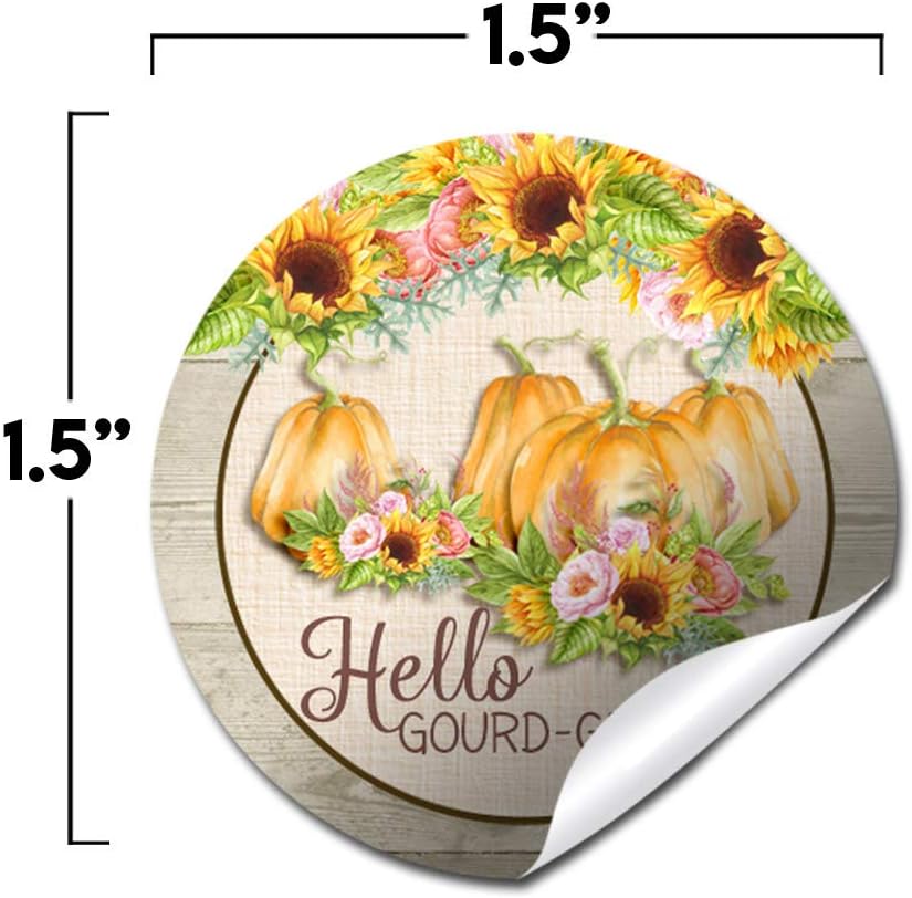AmandaCreation – Calcomanías de agradecimiento al cliente con diseño de calabaza de otoño y otoño con texto en inglés “Hello Gourd-geous para