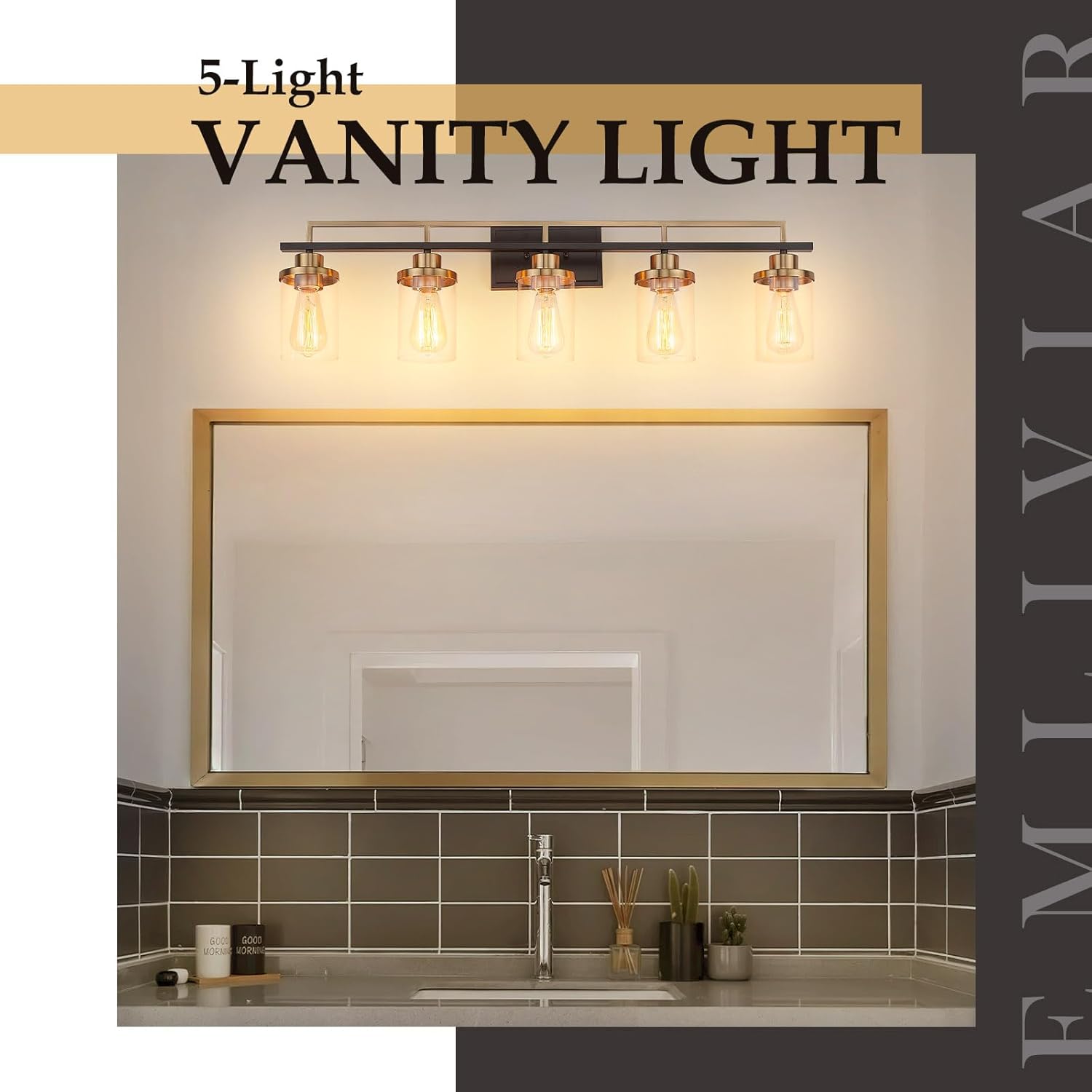 Emliviar Lámparas de baño de 36 pulgadas con pantalla de vidrio transparente, modernas luces de tocador sobre espejo para baño, dormitorio, pasillo,