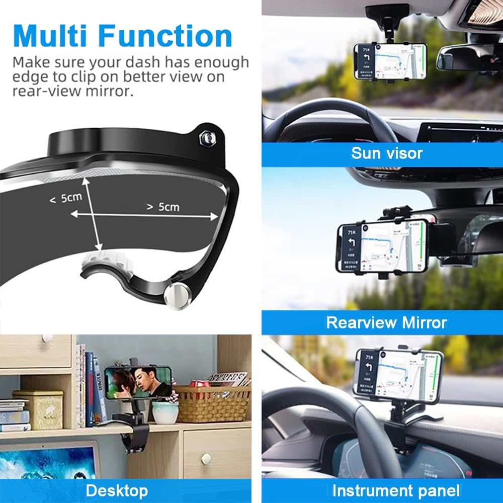 Soporte para teléfono de automóvil, rotación de 360 grados, tablero de instrumentos y espejo retrovisor, compatible con iPhone, Samsung, Huawei,