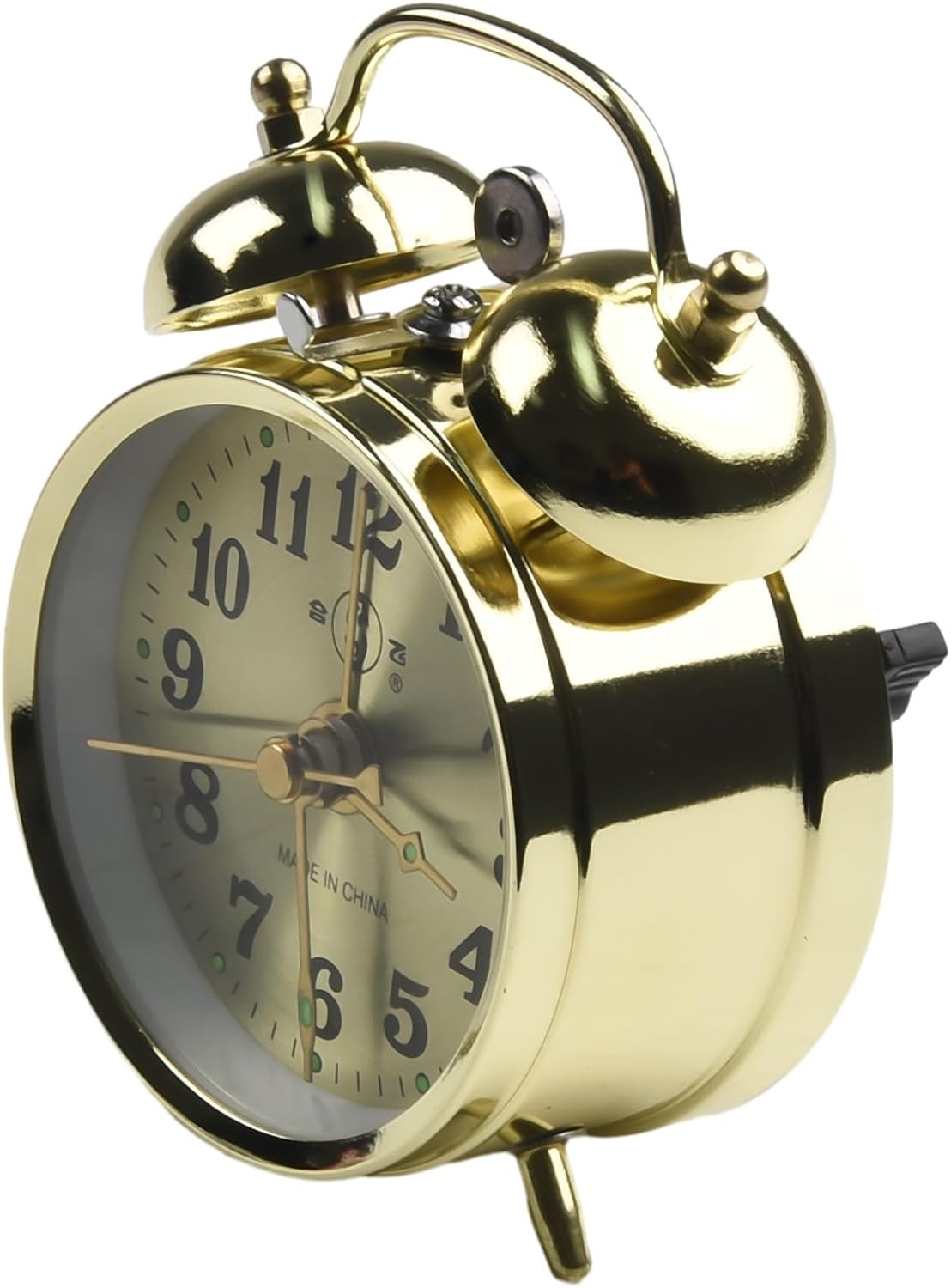 Reloj despertador de doble campana de 2.8 in para durmientes pesados, reloj despertador mecánico dorado de herradura, cuerda manual, reloj de metal