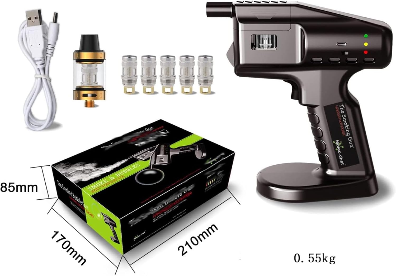 Pistola de humo portátil para cocina, pistola de cóctel USB, pistola de ahumar burbujas, ahumador de mano en frío para hacer burbujas y humo, para