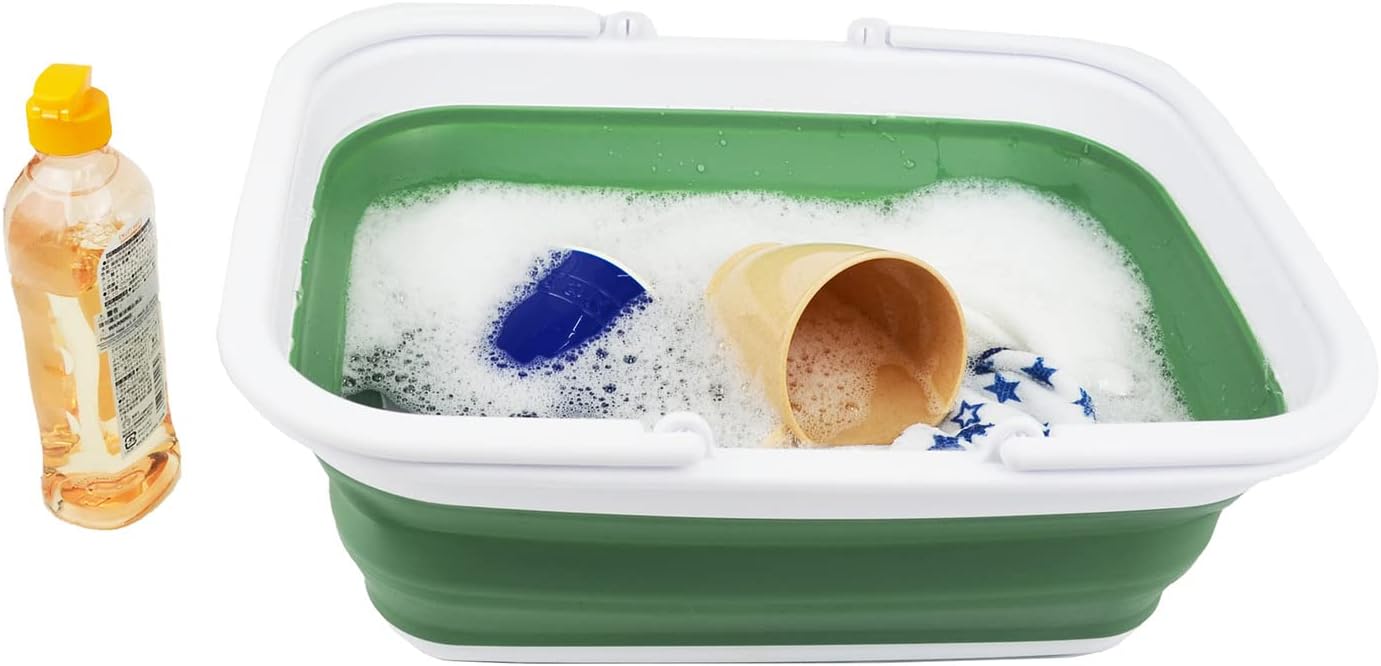 SAMMART Tina plegable con asa de 9.2 litros (2.37 galones), cesta de picnic portátil al aire libre, lavabo plegable para lavar platos, campamento,