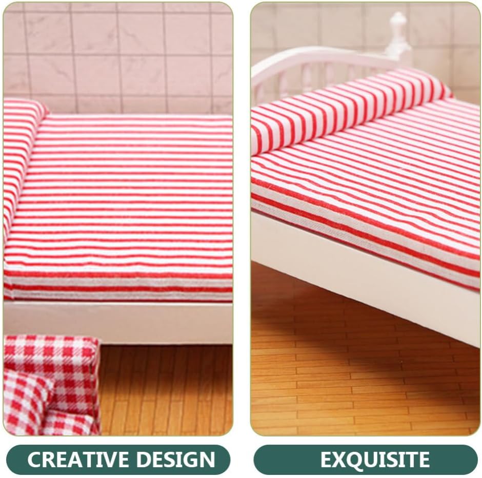 Totority Cama de casa de muñecas de madera, muebles de casa de muñecas en miniatura, accesorios de mesa para casa de muñecas Muebles de casa de