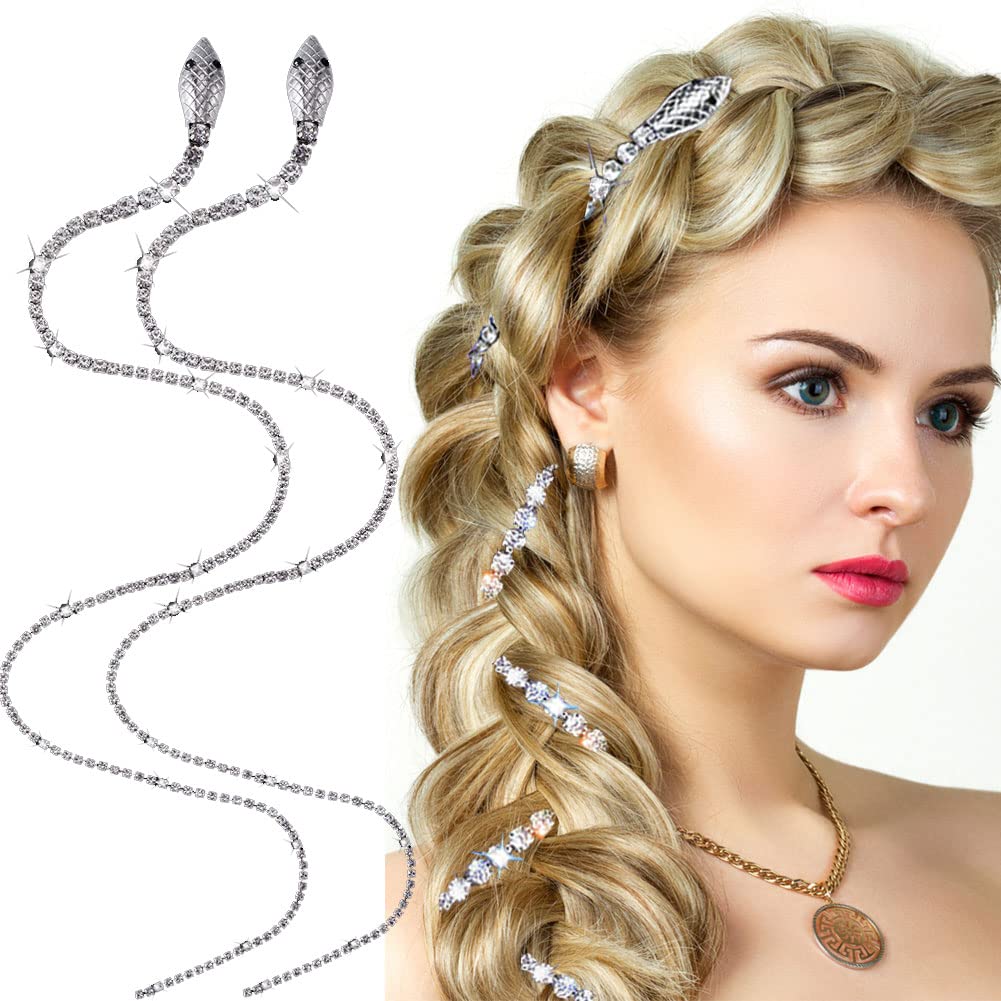 2 cadenas de pelo de serpiente con diamantes de imitación brillantes, diadema de cristal con borla larga, accesorios para el cabello, joyas, pinzas