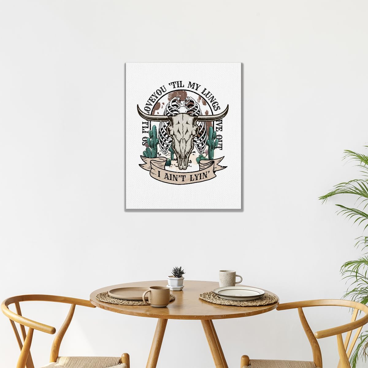 KEUSPI Lienzo decorativo retro de calavera de toro occidental con texto en inglés Love You ‘Til My Lungs Give Out, pintura artística para pared de