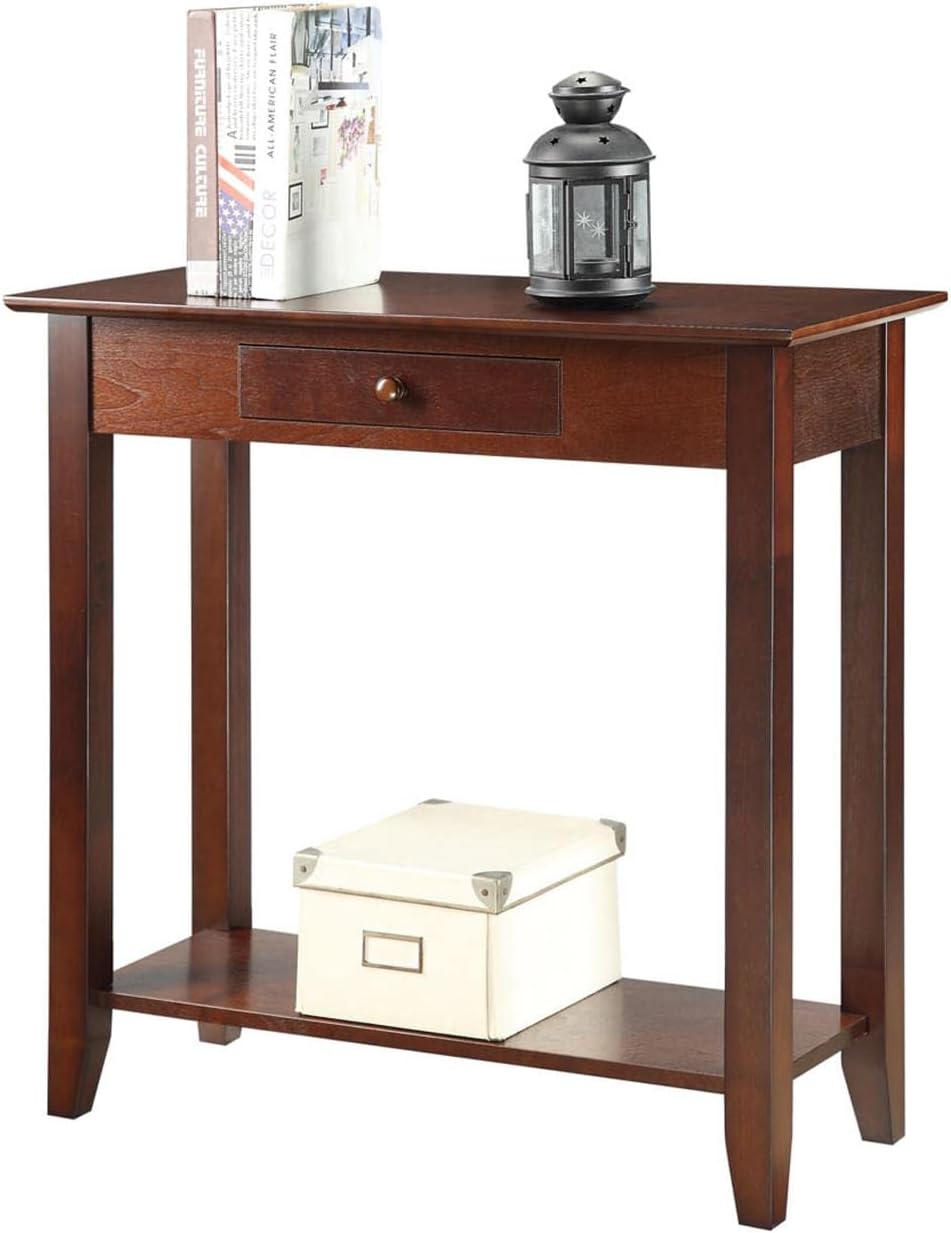 Convenience Concepts American Heritage – Librero de escalera con cajón para archivos, base de madera, Espresso
