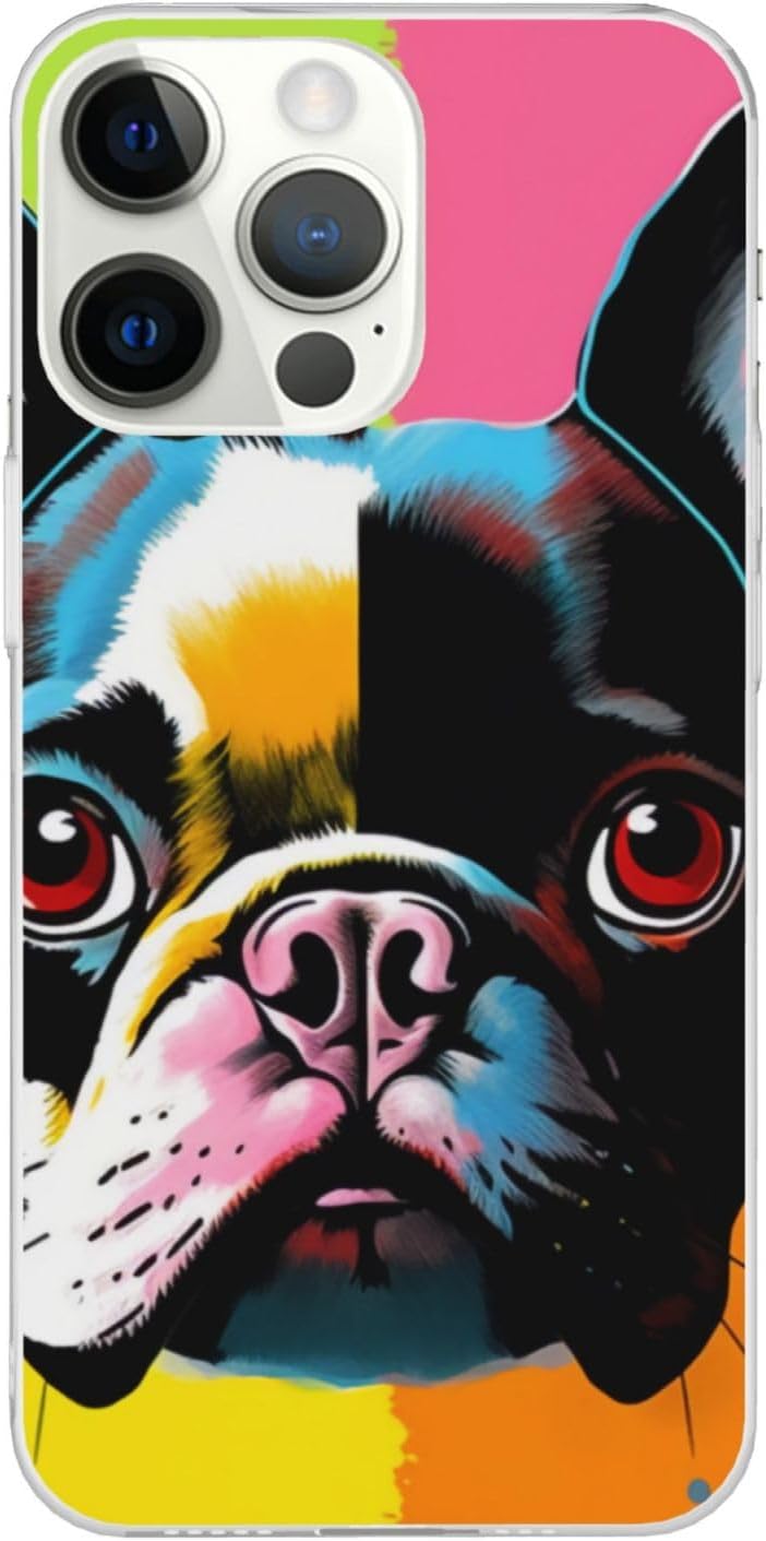 EMPYRI Funda de teléfono con estampado de bulldog francés colorido para iPhone 14 Pro Max de 6.7 pulgadas, transparente, a prueba de golpes, no se