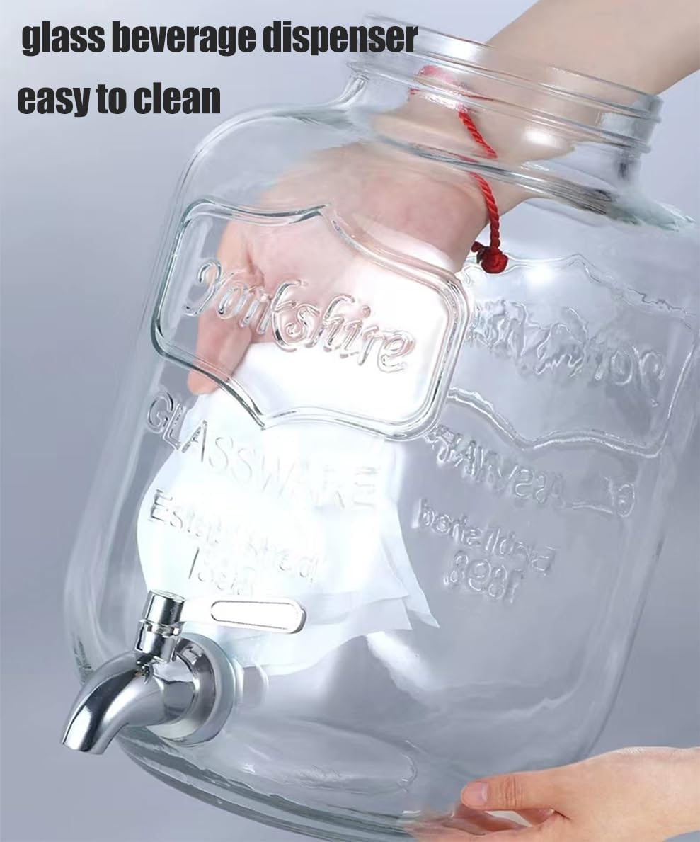 Dispensadores de bebidas de vidrio de 2 galones para fiestas, dispensador de vidrio con soporte y espita de acero inoxidable limonada cilindro de