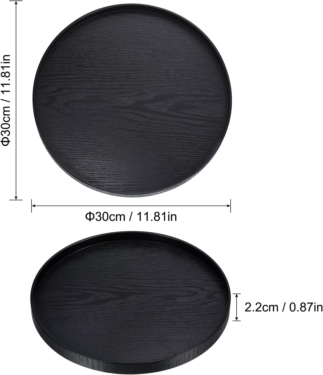 PATIKIL Bandeja de madera para servir de 12 pulgadas, bandeja decorativa redonda para decoración del hogar, cocina, mesa, portavelas, color negro