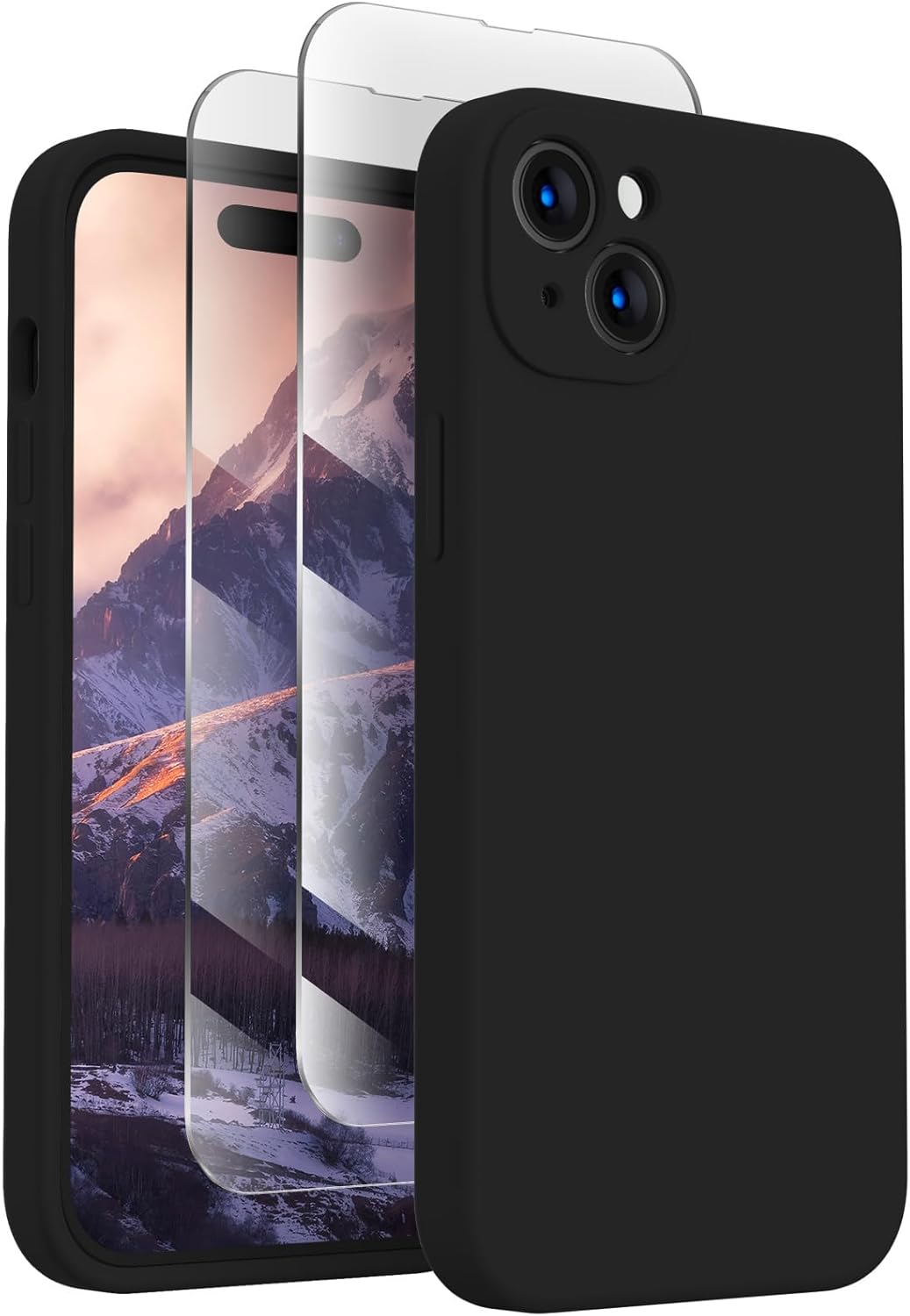 FireNova Funda diseñada para iPhone 15, funda de silicona mejorada protección de cámara con 2 protectores de pantalla, forro interior de microfibra