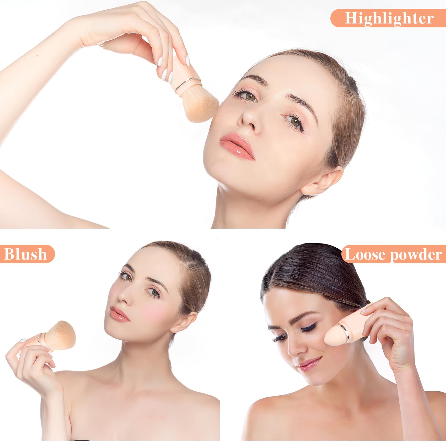 Falliny Brochas de maquillaje dobles, brocha retráctil para base de polvo Kabuki, 2 en 1, esponja de maquillaje de viaje, juego de brochas para