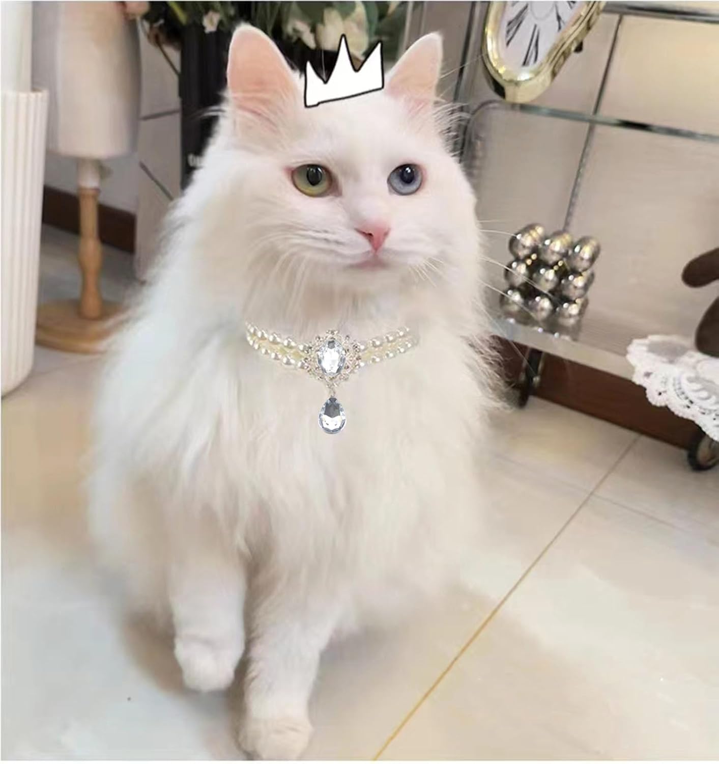 Collar de perlas de 2 filas para gatos, collar de perlas para perros, collares de diamantes de imitación para perros pequeños, accesorios de collar