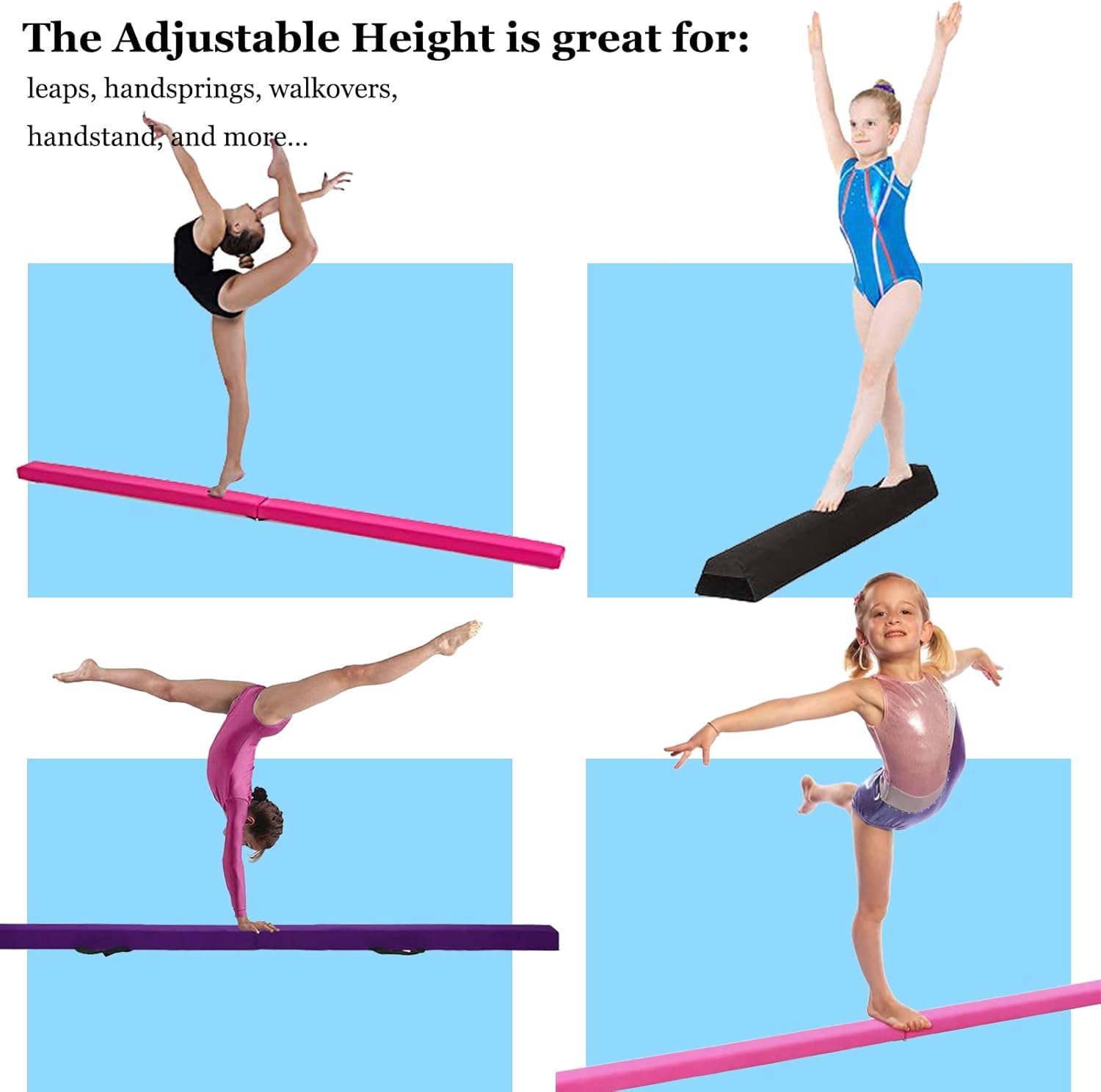 Viga de equilibrio de 7 pies8 pies, equipo de gimnasia plegable para gimnasia, niños y adultos, base de goma antideslizante, haz de gimnasia