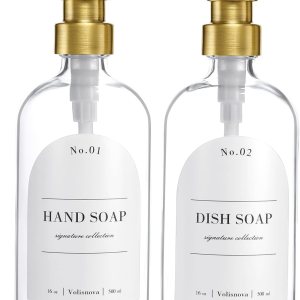 Paquete de 2 dispensadores de jabón de vidrio con bombas para baño y cocina, juego de dispensador de jabón de granja, jabón de manos, jabón para Paquete de 2 dispensadores de jabón de vidrio con bombas para baño y cocina, juego de dispensador de jabón de granja, jabón de manos, jabón para