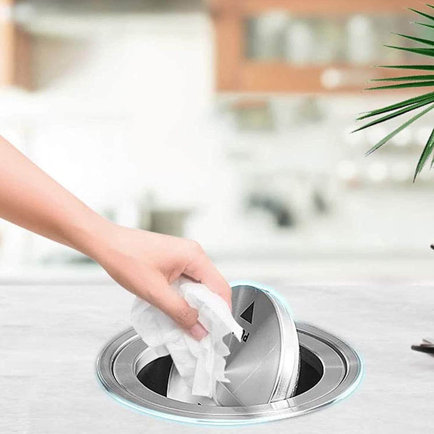 TISTIK Bote de basura de acero inoxidable para cocina, cubo de basura integrado para encimera, tapa oscilante con tapa de basura, canal de basura