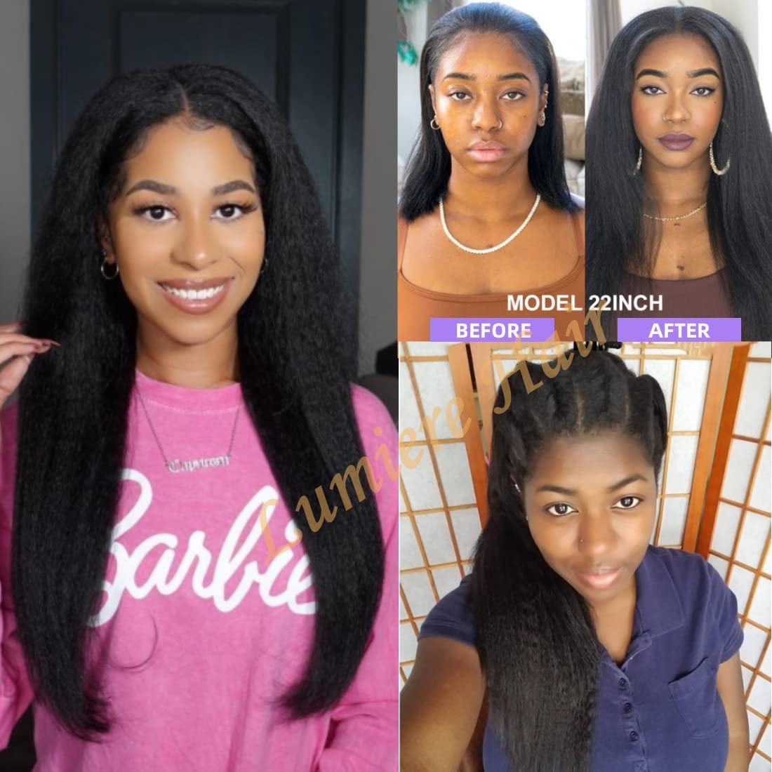 LUMIERE Yaki – Extensiones de cabello lacio con clip, grado 10A, cabello Remy brasileño con 20 clips, tramas dobles gruesas y suaves, color negro