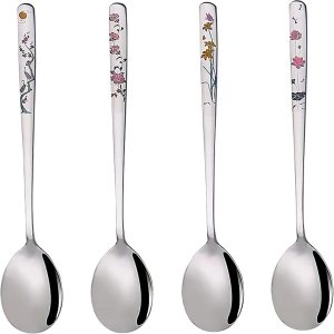 YAPULLYA Cucharas de sopa coreanas, cucharadas de acero inoxidable 188 con mango largo de 8 pulgadas, cucharadas de metal asiático, juego de 4 YAPULLYA Cucharas de sopa coreanas, cucharadas de acero inoxidable 188 con mango largo de 8 pulgadas, cucharadas de metal asiático, juego de 4