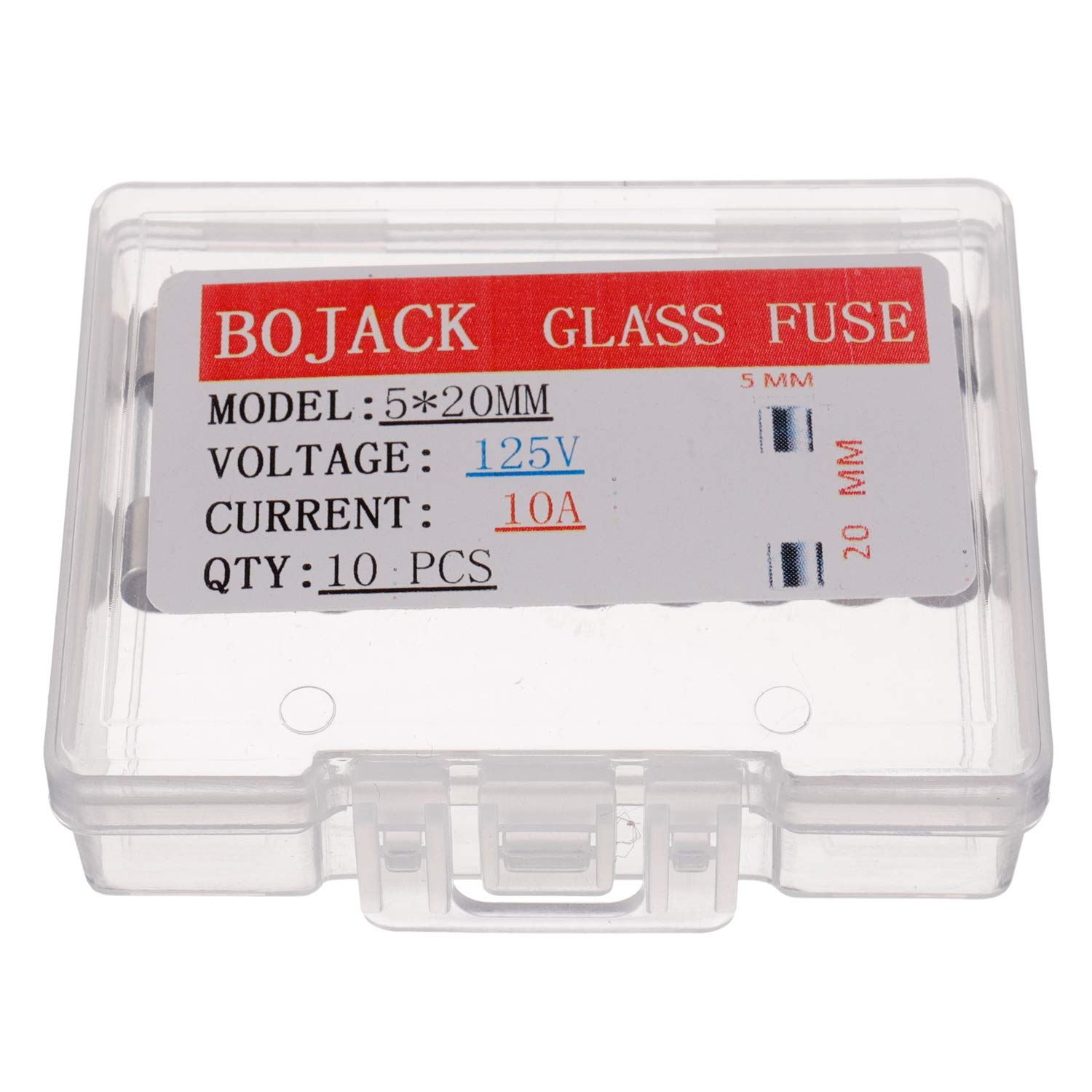 BOJACK Fusibles de vidrio de soplado rápido F10AL125V de 0.197×0.787 in 10 A 10 amperios 125 V 125 voltios 0.2×0.78 pulgadas (paquete de 10 piezas)