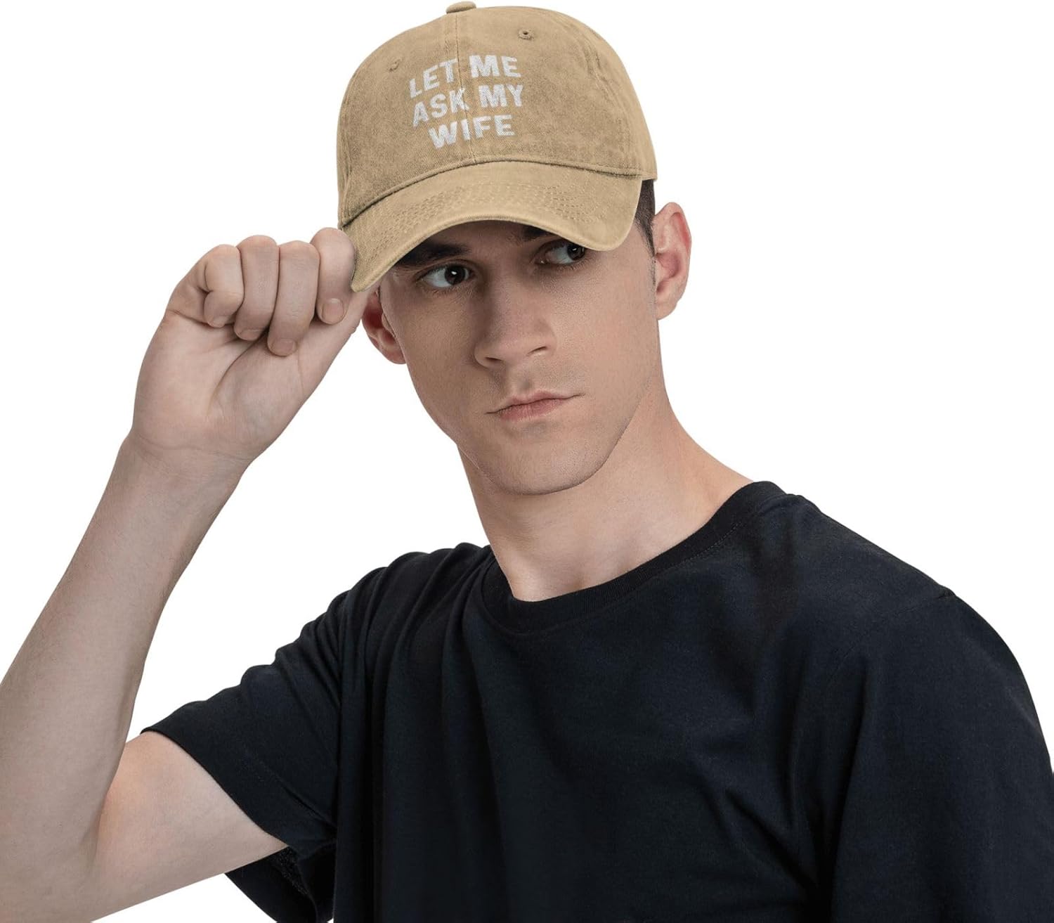 Sefgaen Gorra con texto en inglés Let Me Ask My Wife para mujer