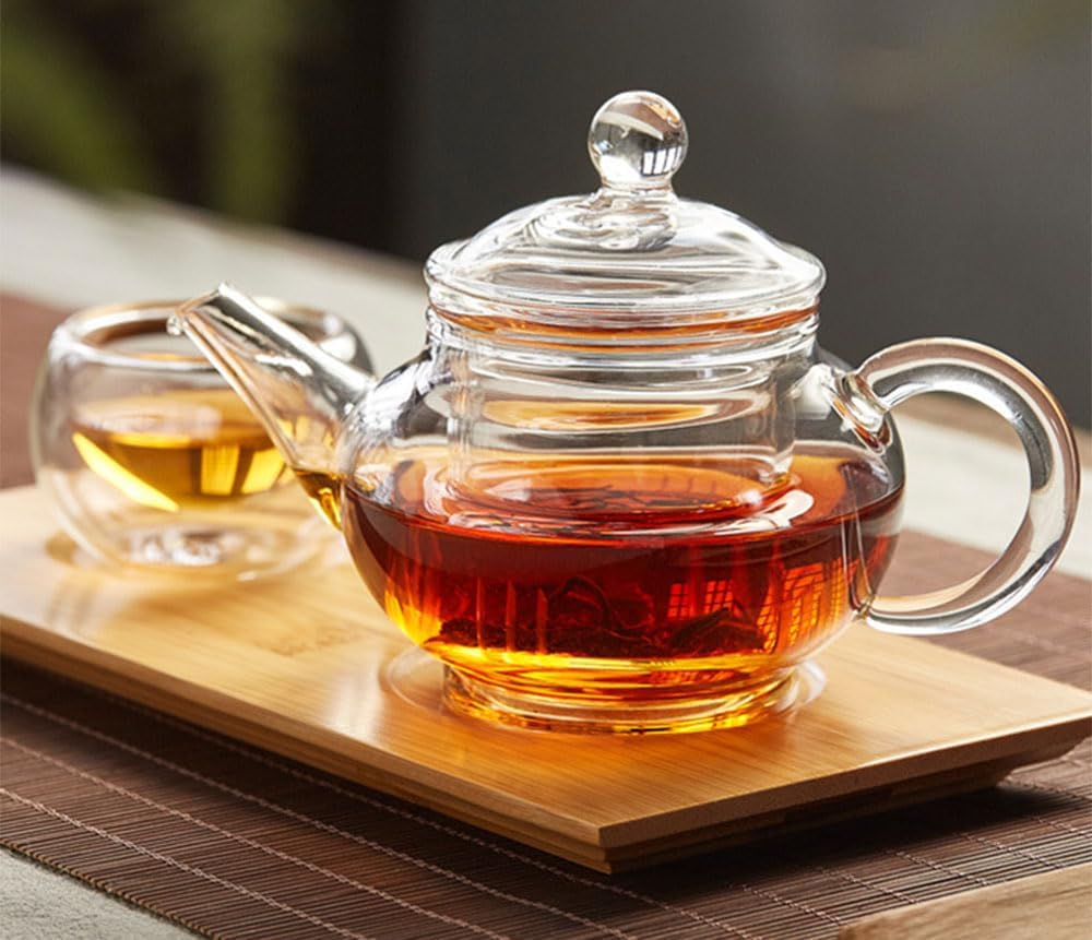 123Arts Tetera pequeña, tetera de vidrio con infusor, tetera para té suelto con tapa, 8 onzas
