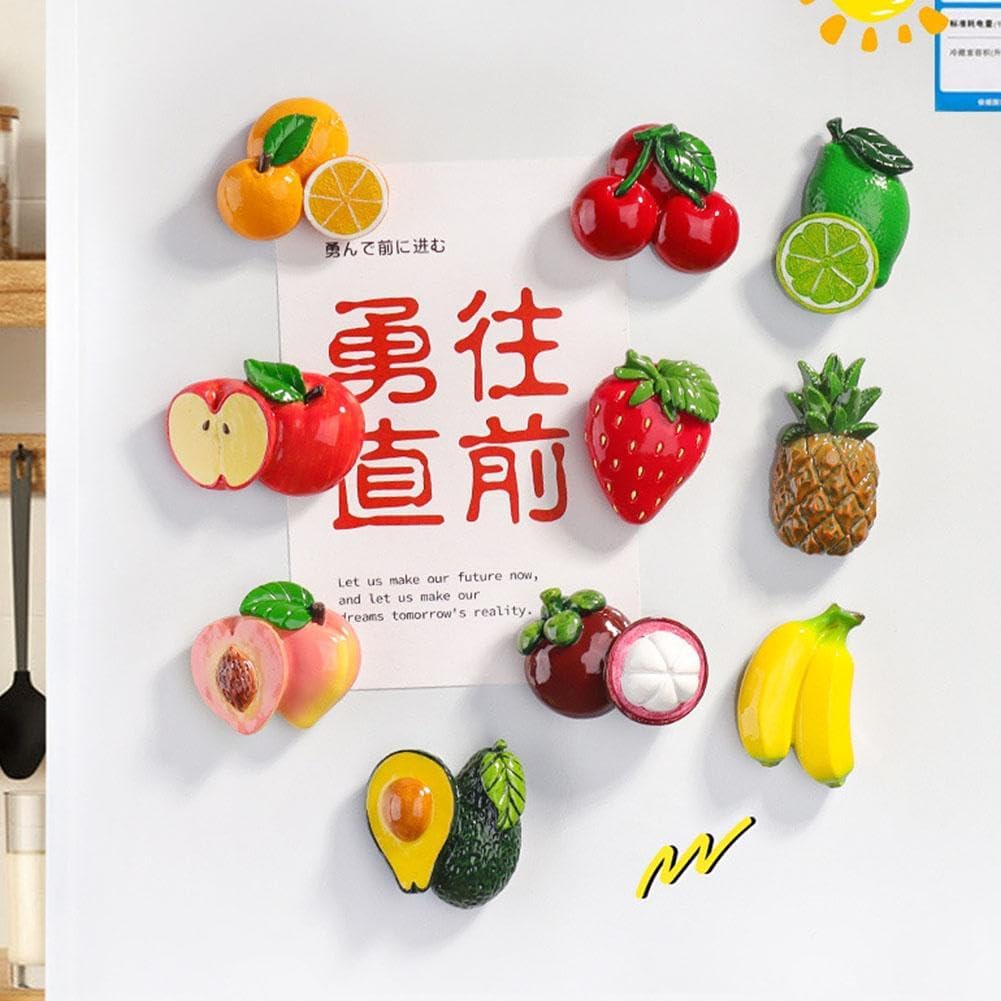 Imanes de frutas para nevera, imanes para refrigerador de verduras, resina 3D, imanes divertidos para nevera, lindos imanes de refrigerador para