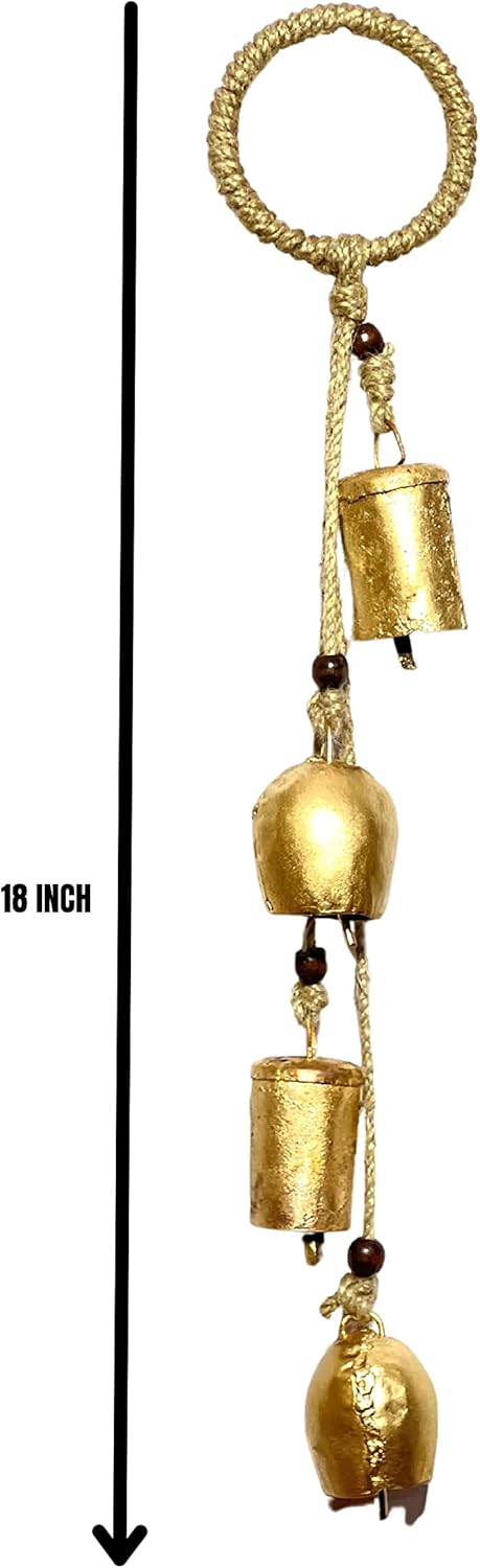 Bellshub Juego de 4 campanas de vaca rústicas vintage Lucky Harmony con cuerda, 4 campanas en racimo para colgar en la pared, campanas de armonía,