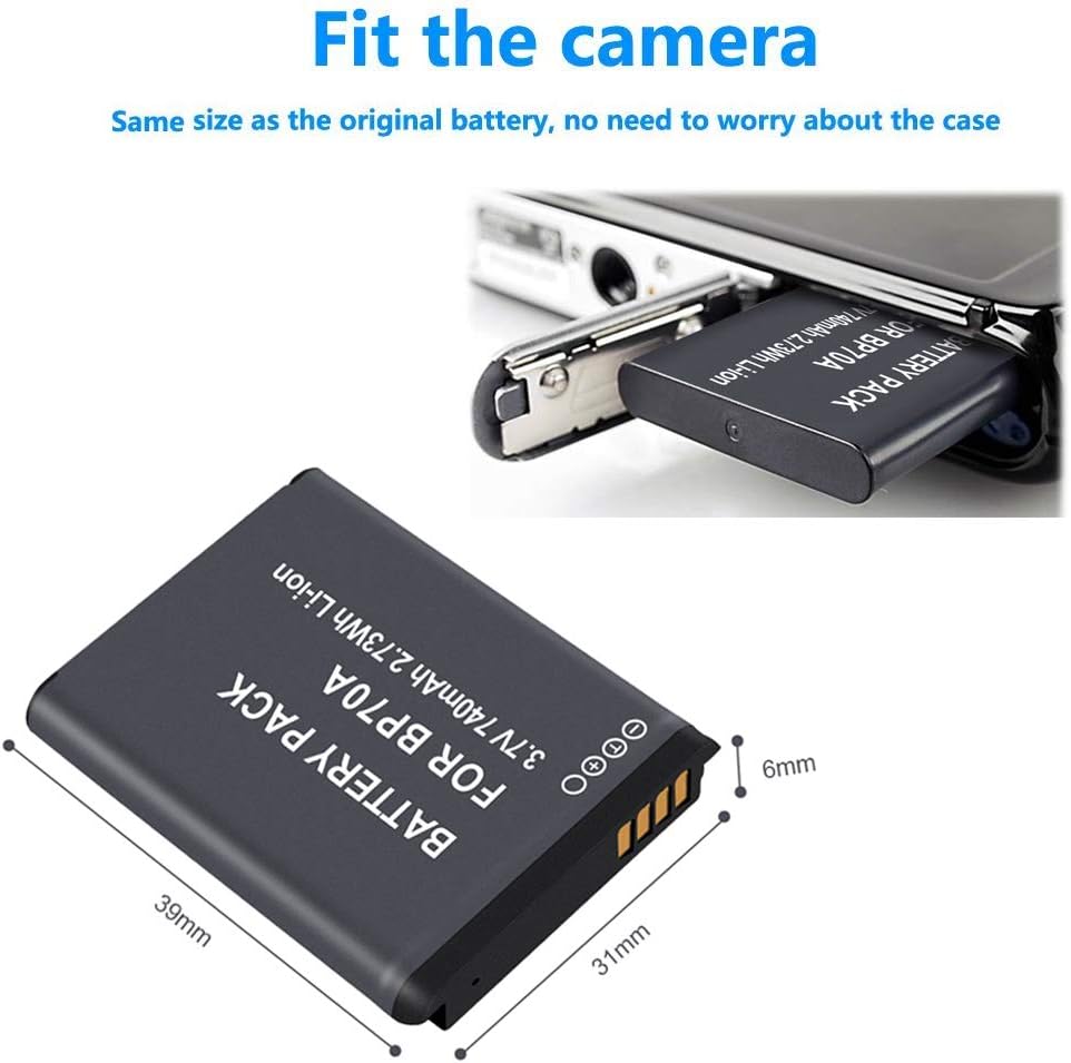 Paquete de 3 baterías de repuesto BP-70A con cargador para Samsung BP70A BP 70A WB30F, WB35F, WB50F, DV150F, ST150F, MV800, ES65, ES67, ES70, ES71,