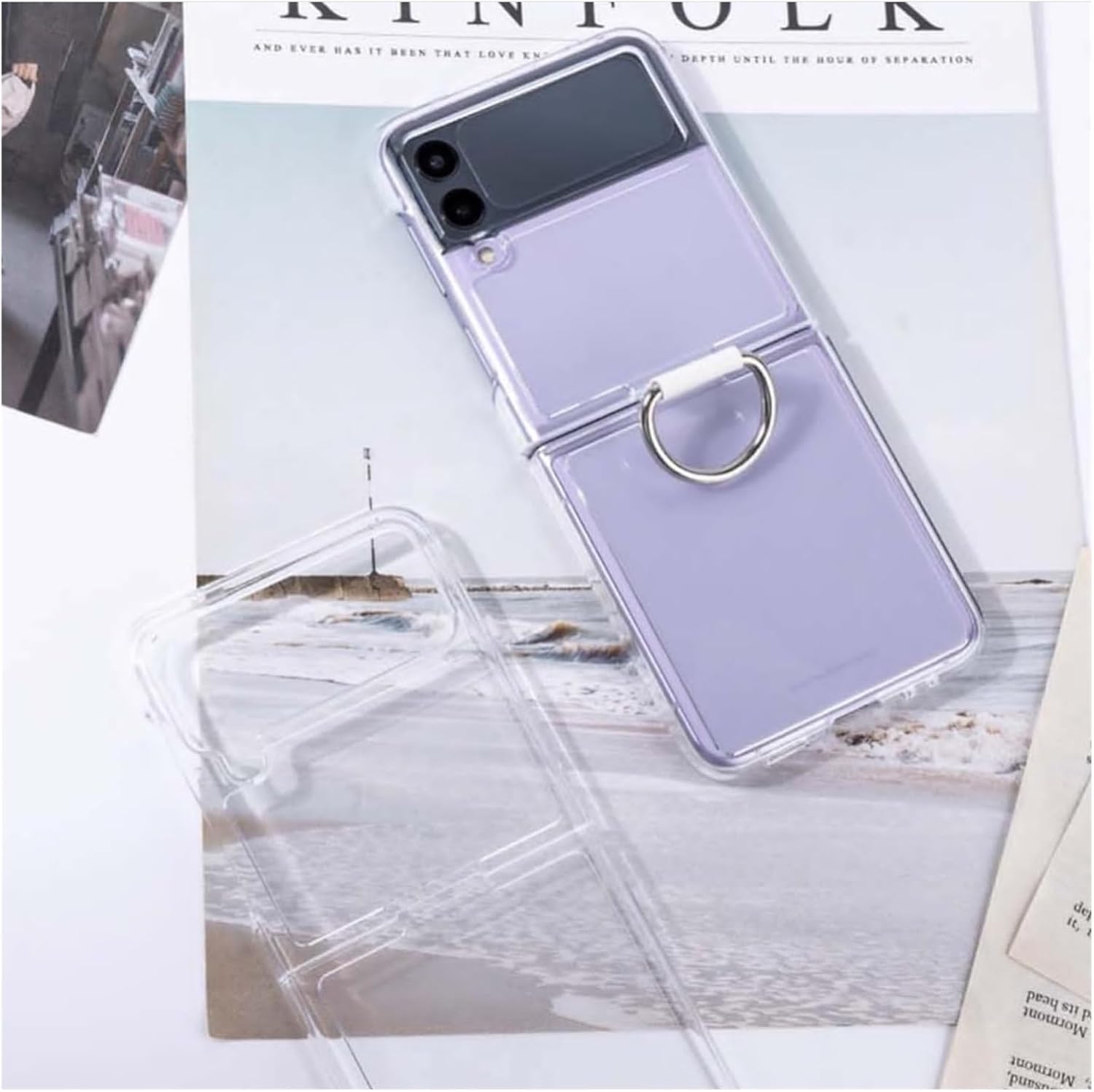 Funda transparente con soporte de anillo a prueba de golpes para Samsung Galaxy Z Flip 4, funda transparente para Samsung Zflip4 5G Z4 con anillo
