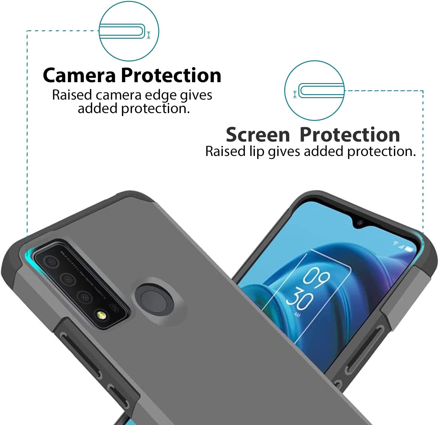 TJS Funda compatible con TCL 30 XE 5G en pulgadas, funda híbrida de doble capa a prueba de golpes, protección contra caídas (gris)