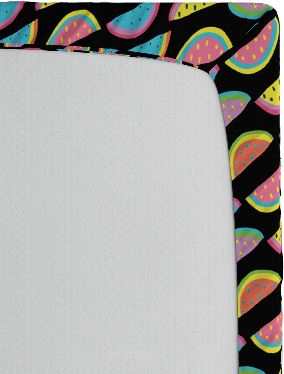 Ambesonne Sábana bajera ajustable loca, patrón abstracto de sandía con ilustración de estilo psicodélico de frutas exóticas, funda de cama con