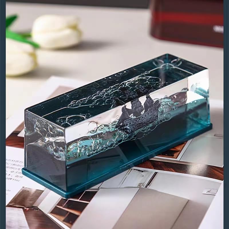 NETFEN Botella fluida de deriva, barco insumergible en una caja, decoración de barco de crucero de onda líquida para decoración de escritorio,