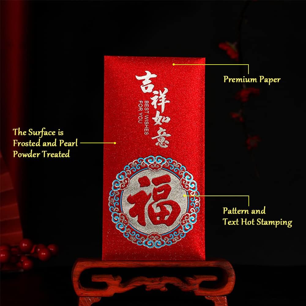 12 sobres rojos, sobres de dinero, sobres de efectivo, elemento chino, festival de primavera, dinero de bolsillo Lucky Hong Bao para cumpleaños,