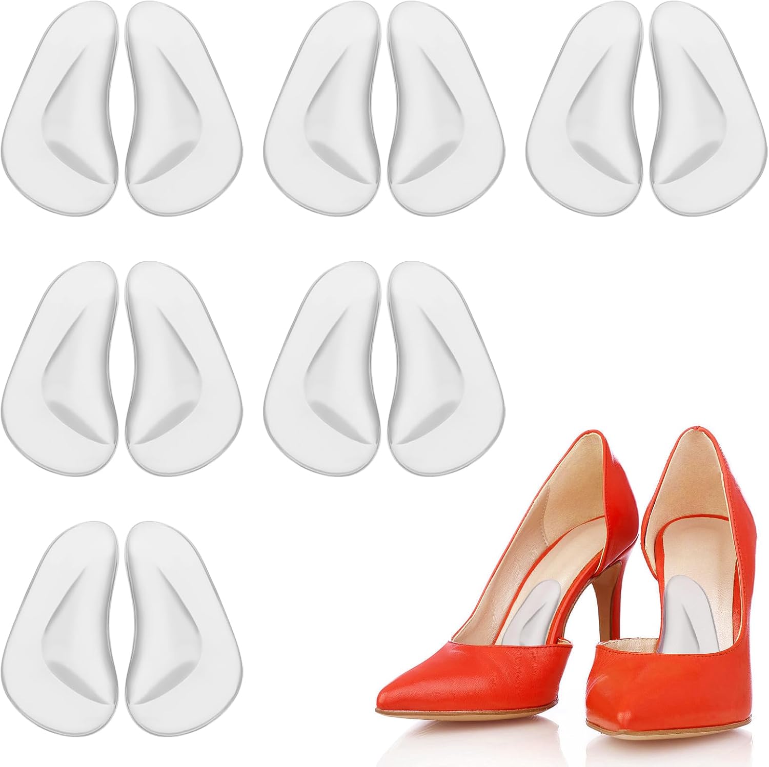 Madholly 6 pares de almohadillas de gel con soporte de arco para pies planos, adhesivo transparente para pegar en el arco para mujeres y hombres