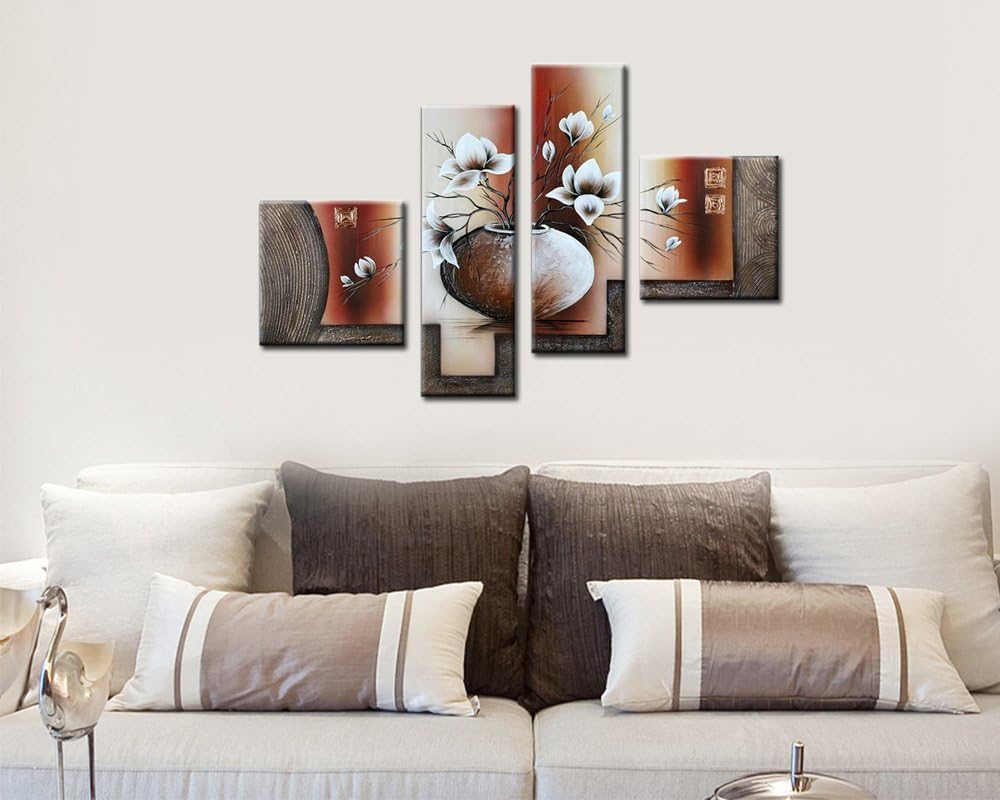 Noah Art -Arte de flores contemporáneo, tulipán blanco en un florero, imágenes de flores 100% pintadas a mano, pintura al óleo abstracta de flores