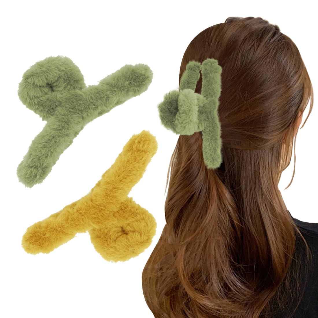 Paquete de 2 pinzas para el pelo de felpa, pinzas grandes de medio moño mullidas para cabello grueso y fino, lindo antideslizante y esponjoso para