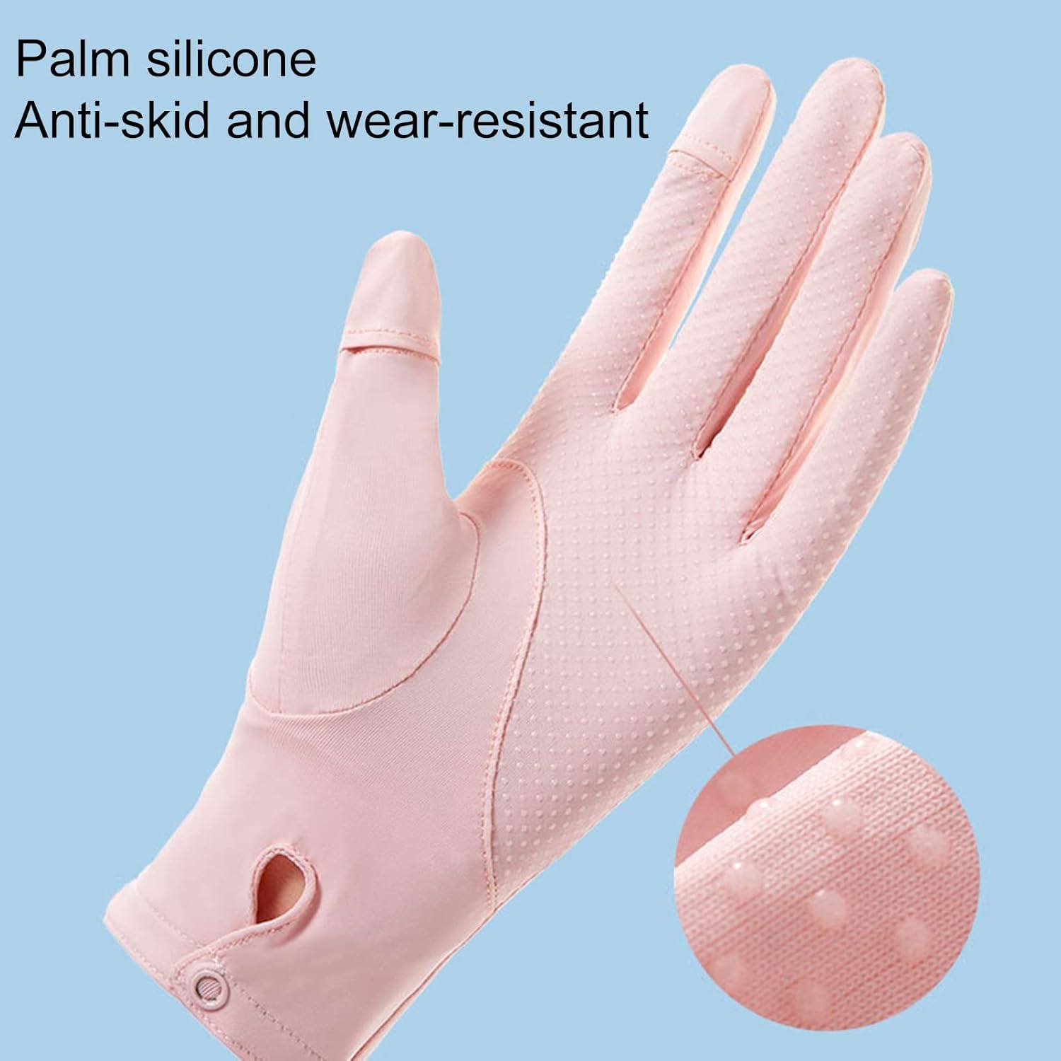 1 par de guantes de ciclismo antideslizantes de silicona con puños de botones, guantes finos de malla de seda de hielo para mujer, guantes de
