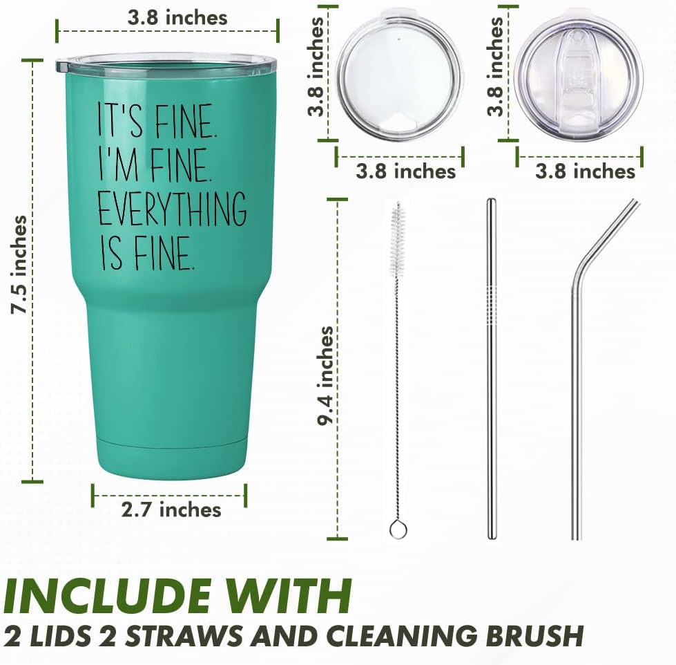 Vaso vikingo motivacional de 30 onzas, con texto en inglés “It’s Fine I’m Fine Everything Is Fine”, divertida idea de regalo inspiradora para