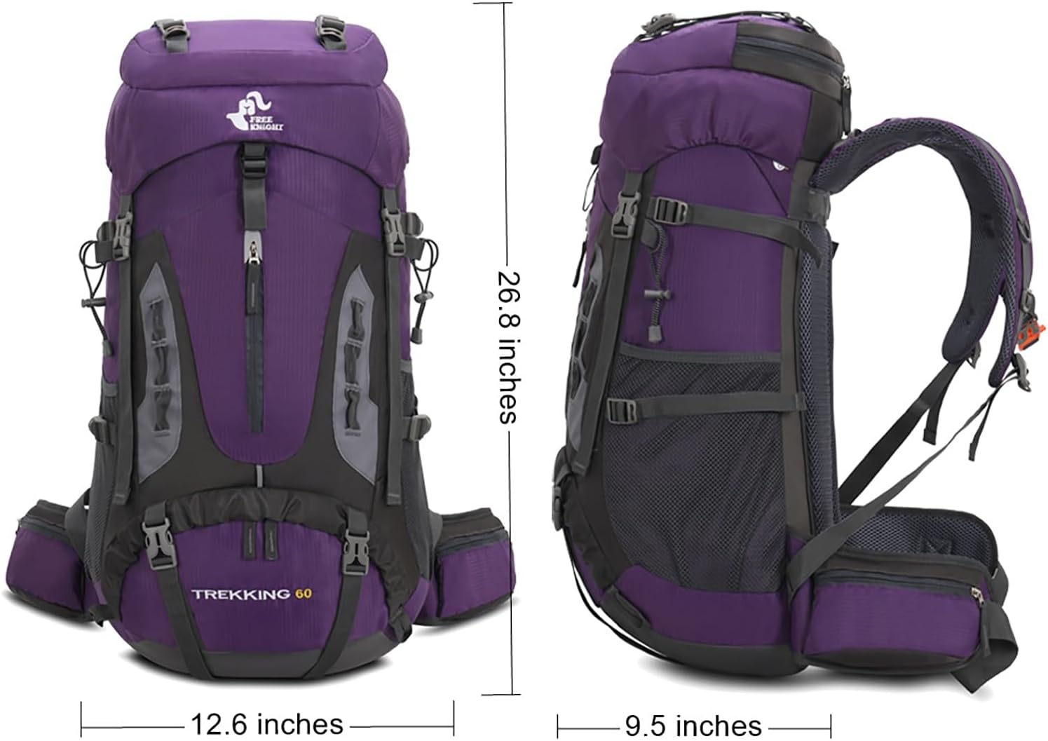 Bseash 60L senderismo camping mochila con cubierta de lluvia, impermeable gran capacidad al aire libre deporte viaje mochila escalada turismo,